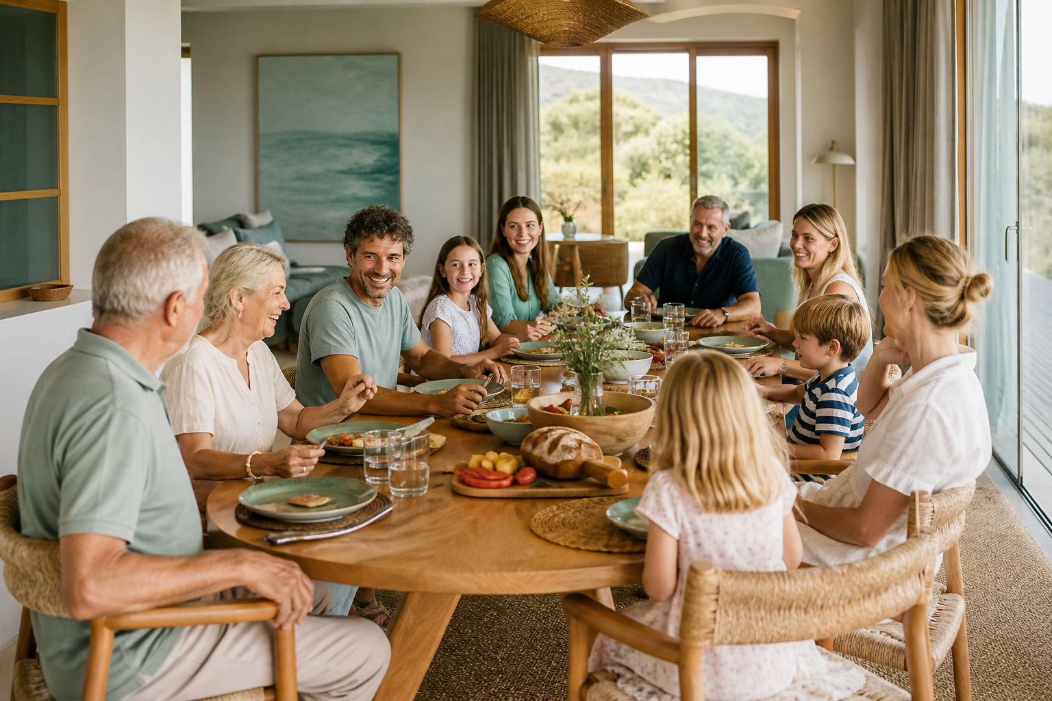 Illustrative Darstellung zum Ratgeberthema Ferienhaus für 10 Personen: Räume und Organisation planen