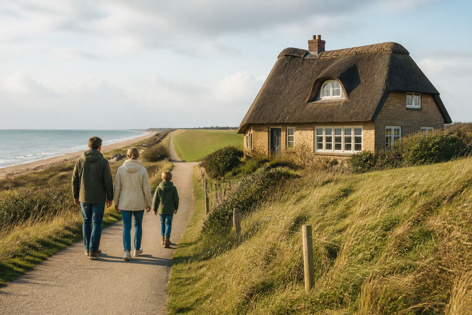 Illustrative Darstellung zum Ratgeberthema Ferienhaus an der Nordsee: Insel, Küste und Tide mitdenken
