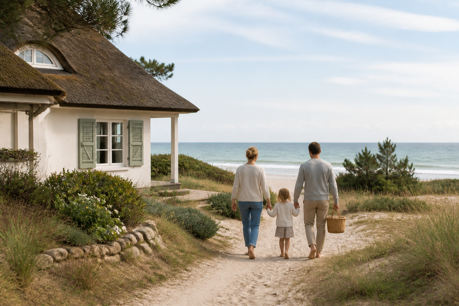 Illustrative Darstellung zum Ratgeberthema Ferienhaus an der Ostsee: Küstenort und Unterkunft vergleichen